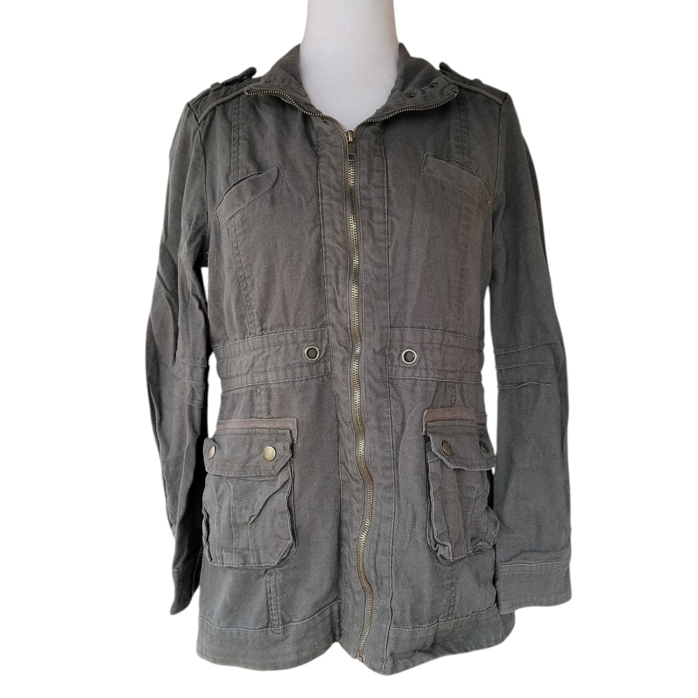 Anthropologie Solitaire Moss Green Utility Military Style Zip Up Jacket Medium